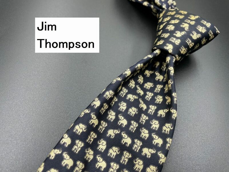 【美品】JimThompson　ジムトンプソン　ゾウさん柄　ネクタイ　3本以上送料無料　ブラックネイビー　0304032