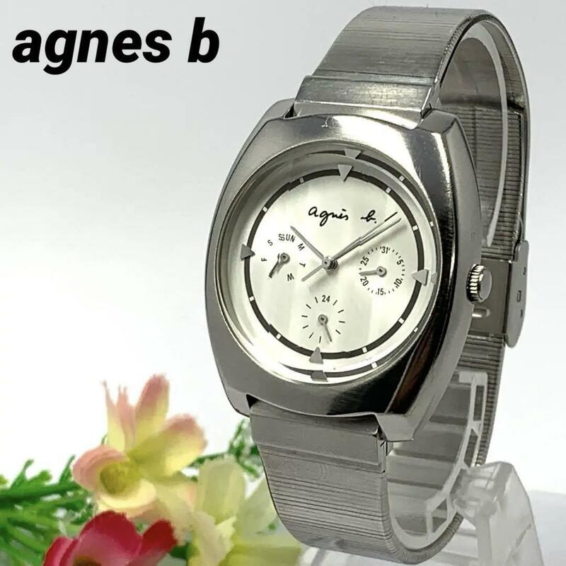 944 agnes b アニエスベー メンズ 腕時計 デイデイト カレンダー シルバー 新品電池交換済 クオーツ 人気 ビンテージ レトロ アンティーク