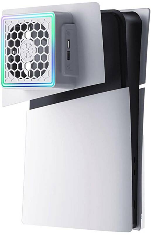1円スタート ② 新型 PS5 Slim用冷却ファン PS5 Slim用アクセサリー 側面放熱 効率的な冷却システム RGBカラフルな照明モード USBポート