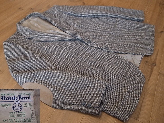 Leishman Harris Tweed 肘革 エルボーパッチ ピンチェック ハリスツイード ２釦 テーラード ジャケット ブレザー サイズ ２XL 相当 