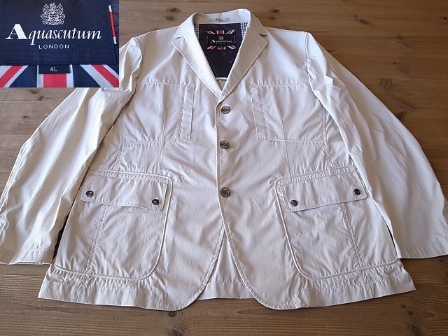 Aquascutum アクアスキュータム 春夏 コットンナイロン ベージュ ３釦 テーラード サファリ ブッシュ ジャケット サイズ ４L 