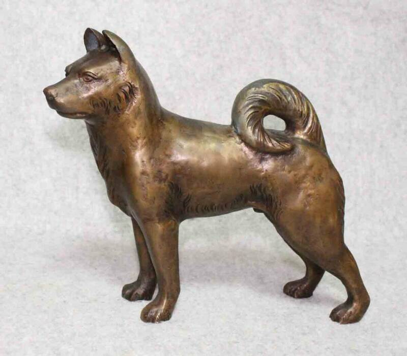 金属工芸◆犬　置物　ブロンズ像　29cm◆イヌ　bronze dog 銅像　銅製 3.8Kg