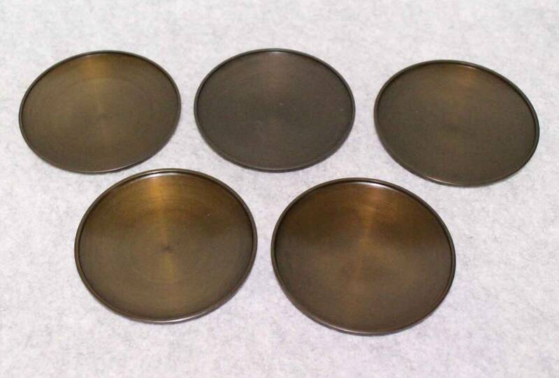 金属工芸◆銅皿　5枚　12cm◆受け皿　銅器　唐銅 菓子器　菓子皿　茶道具