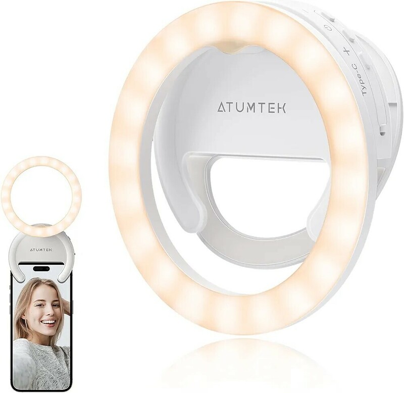 【未使用品】ATUMTEK LED自撮りライトミニ クリップ式 直径10cm（4インチ）180度回転可能 美顔照明効果 動画撮影 クリップ 充電式 (Type-C)