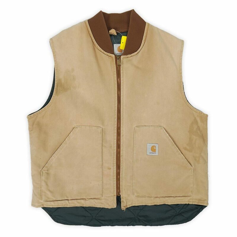 カーハート Carhartt 90's ダックベスト ワーク WIP 襤褸 ストリート デトロイト アクティブ 古着 (-1467) ブラウン/茶 XL相当