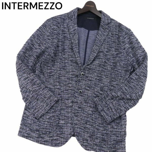 INTERMEZZO インターメッツォ レナウン 春夏 リネン混★ アンコン ニット テーラード ジャケット Sz.LL　メンズ 大きい　I4T00631_2#M