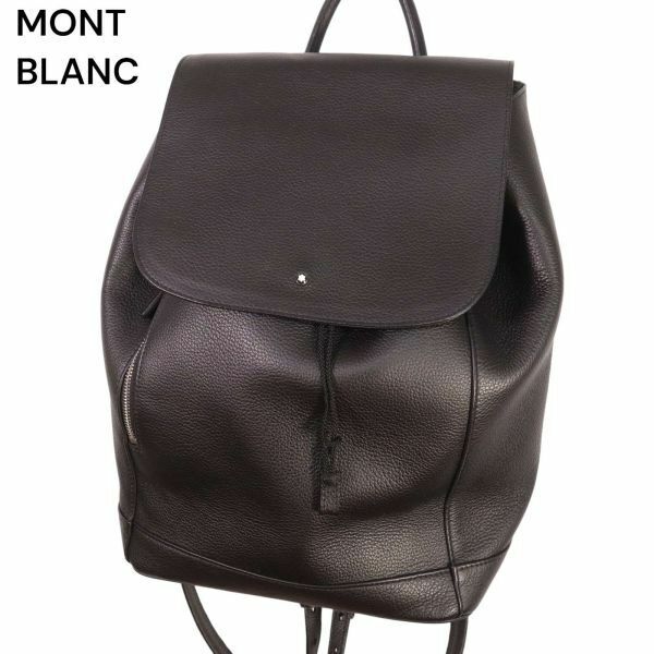 美品★ MONT BLANC モンブラン 2way★ 巾着型 レザー リュック バックパック デイパック 鞄 Sz.F　メンズ 黒　I4G00059_3#U