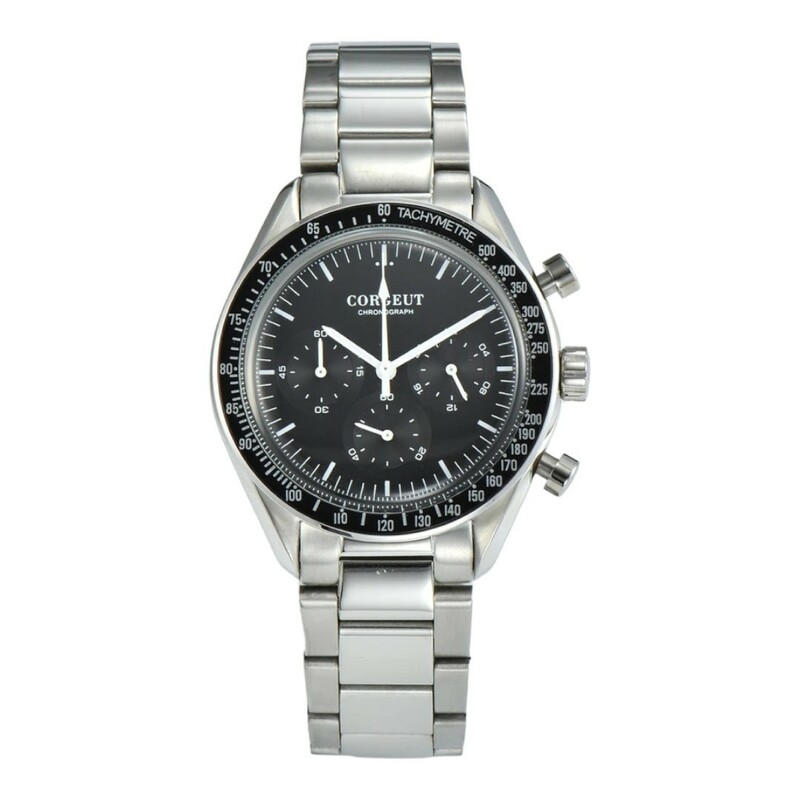 新品 CORGEUT ブラック 黒 SEIKO VK63 クロノグラフ メンズ腕時計 メカクォーツ 