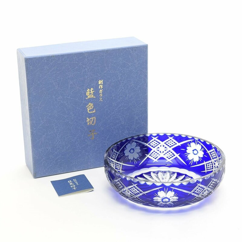 ◎505762 未使用品 SONE KOGEI 曽根工芸 藍色切子 鉢 工芸ガラス