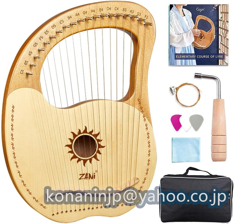 木製竪琴 ハープ 19弦 ライアー ハープ 心癒し 金属弦 弦楽器、ハンドバッグ チューニングレンチ きれいな弦布、初心者向け 子供用 成人用
