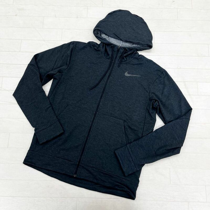 1375◎ NIKE DRI FIT ナイキ スポーツ ウェア トップス ジャケット アウター フルジップ ロゴ プリント ダークグレー メンズL