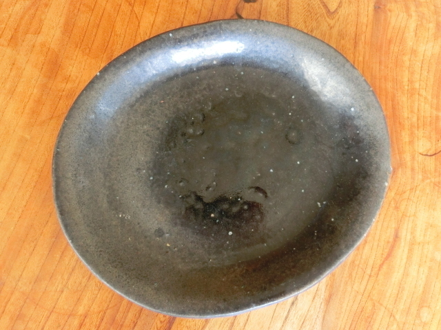 ◆信楽焼 しんにょ窯 USED 黒釉 楕円皿 定価2400円◆