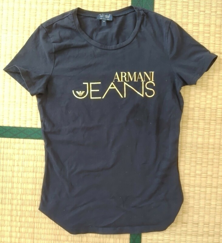 アルマーニ　ARMANI　ジーンズ　レディース　中古　サイズ38 紺　ネイビー　ロゴプリント半袖Tシャツ　
