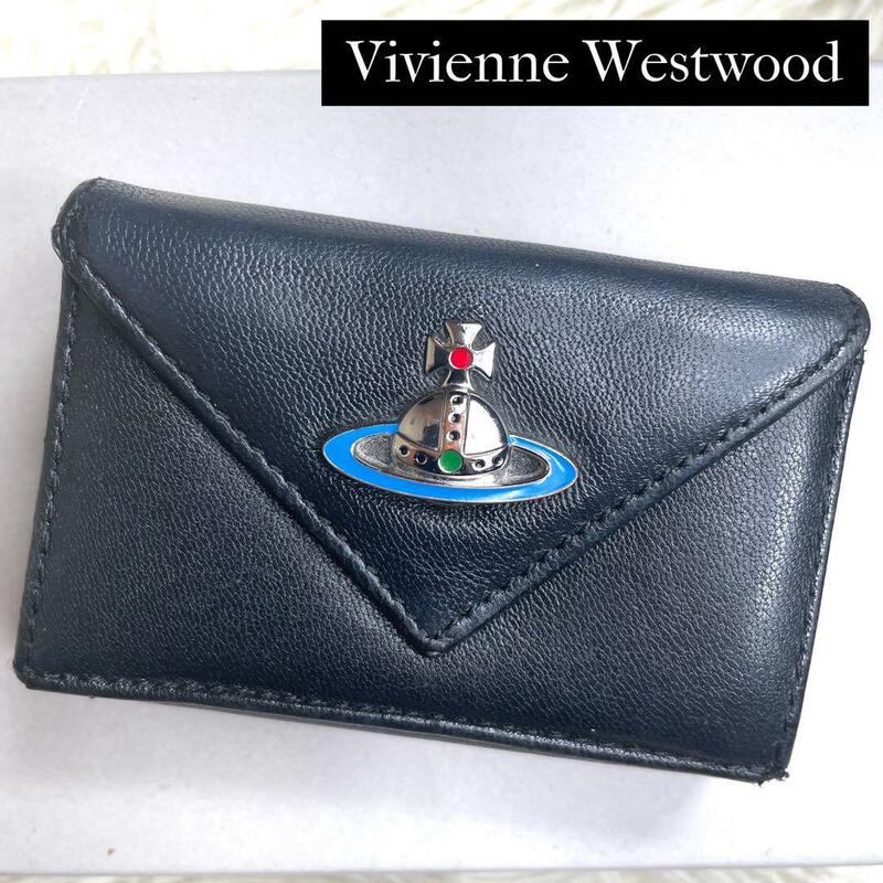 希少品 / Vivienne Westwood ヴィヴィアンウエストウッド エマオーブコンパクトレターウォレット 三つ折り財布 レザー ブラック ORB