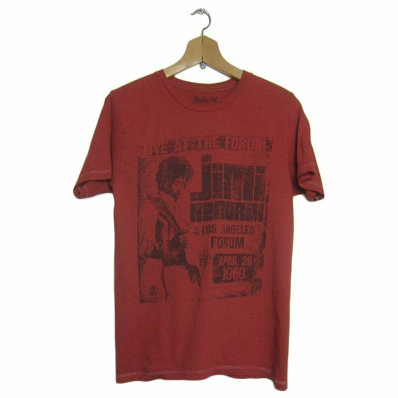 ジミ・ヘンドリックス プリント Tシャツ JIMI HENDRIX ロックTシャツ 赤色 Sサイズ ミュージシャン アメリカ輸入古着 ユーズド #n-129