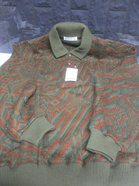 Y605/新品 L寸 ウール 毛混 ポロ衿 ニット セーター メンズ 紳士 日本製 トップス