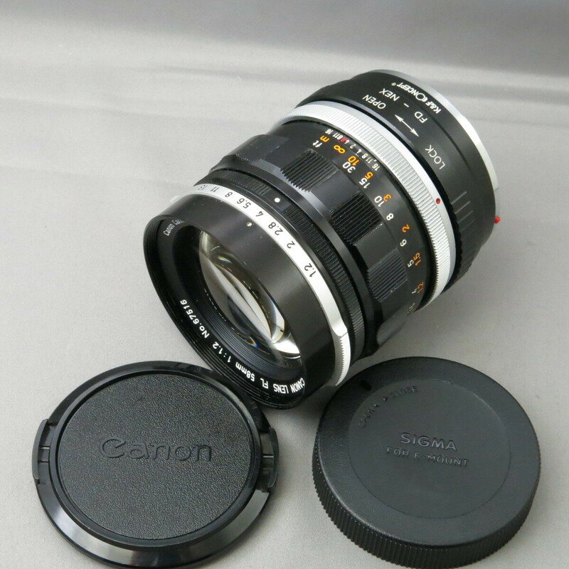 Canonキャノン　キヤノン　FL58mmF1.2　ソニーE用アダプター付　★NO.8053