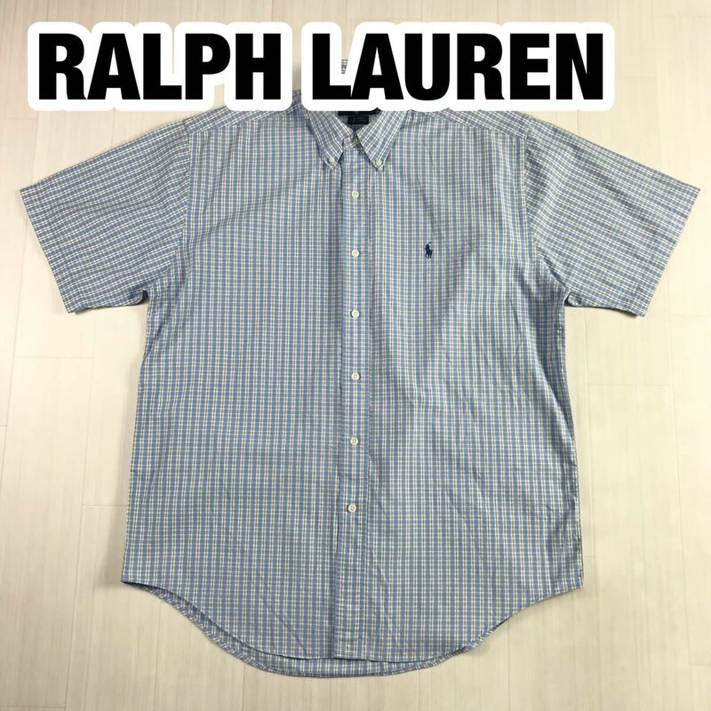 RALPH LAUREN 半袖シャツ ラルフローレン M ブルー ホワイト ビッグシルエット