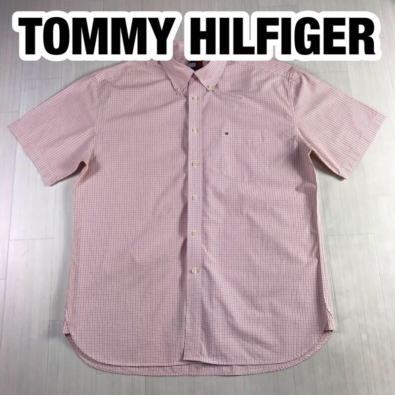 TOMMY HILFIGER トミーヒルフィガー 半袖シャツ XL ホワイト レッド オレンジ 90s オールドトミー