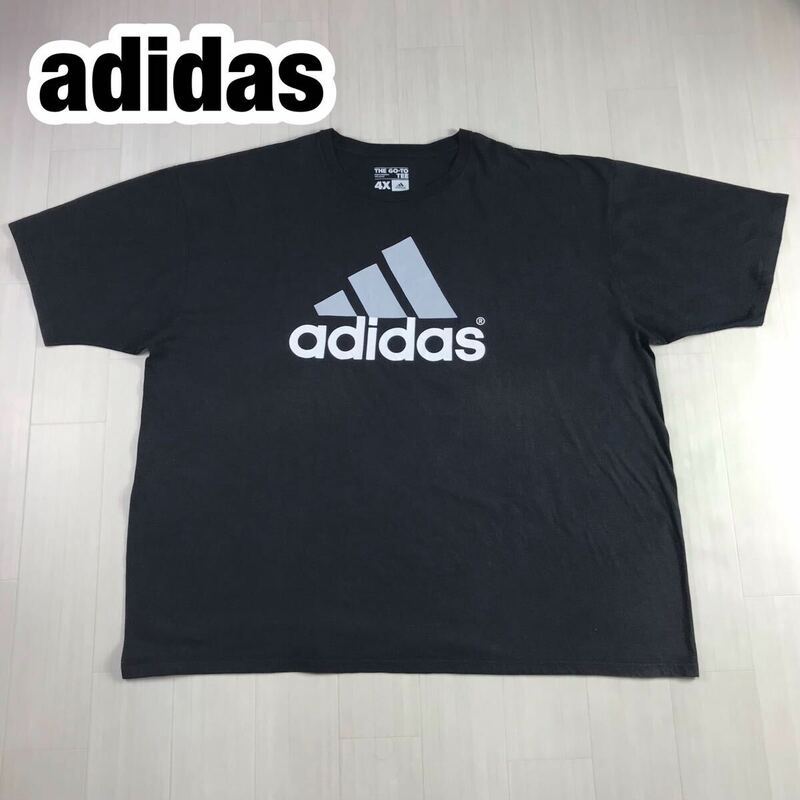 adidas アディダス プリントTシャツ 4X ブラック ビッグサイズ ビッグロゴ 半袖Tシャツ