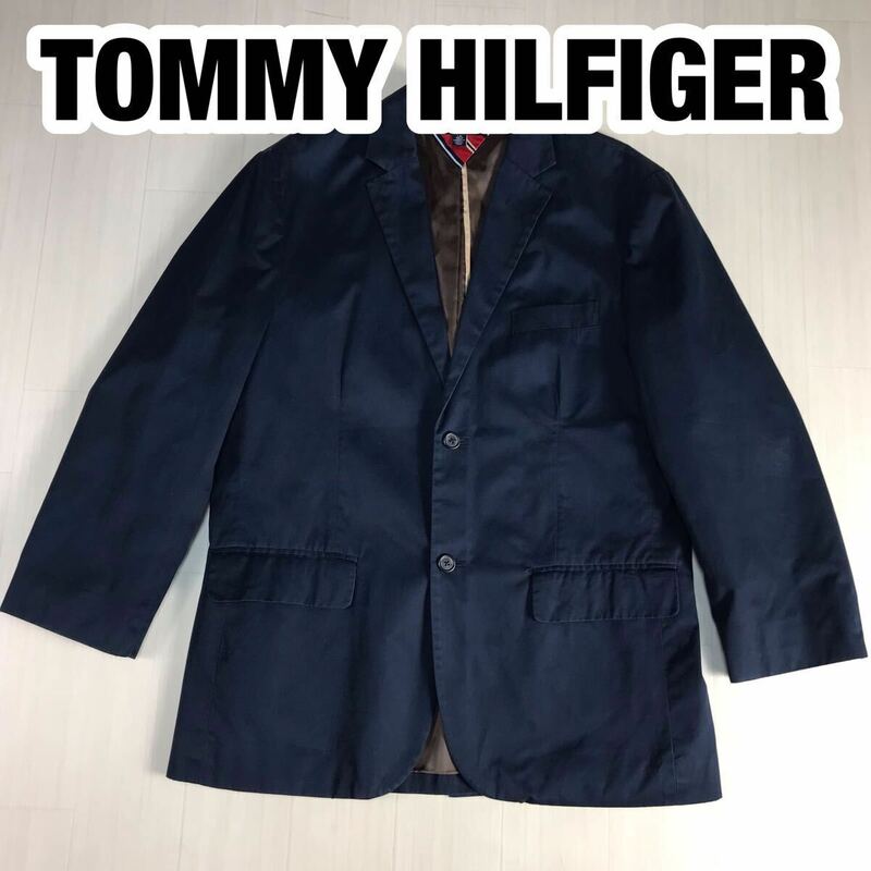 TOMMY HILFIGER トミー ヒルフィガー テーラードジャケット L/G ネイビー 紺ブレ シングル センターベント 肩パッド有 総裏地
