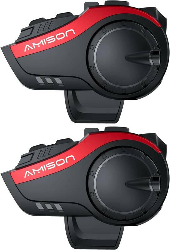 【ほぼ新品】Amison　バイクインカム　最大10人同時通話　最大通話距離2000m　Bluetooth 5.0　２セット　レッド　2024030048