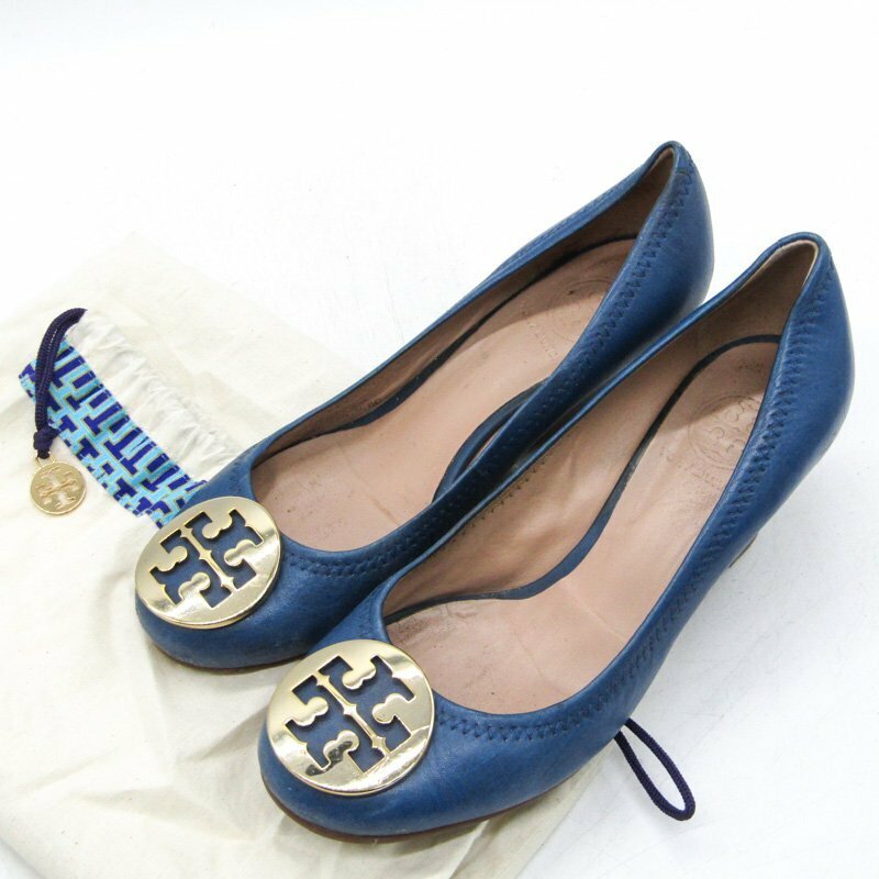 トリーバーチ パンプス 本革 レザー ラウンドトゥ ウエッジソール ブランド 靴 シューズ レディース 6サイズ ブルー Tory Burch