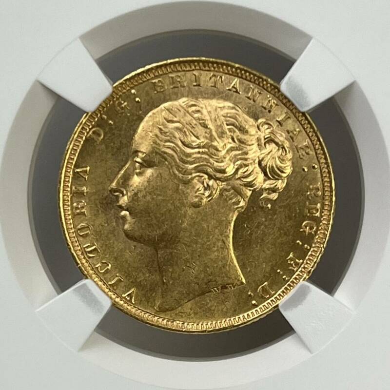 【MS63】1871年 イギリス ソブリン金貨 ヴィクトリア ヤングヘッド セントジョージ ワイオン NGC　アンティークコイン 貨幣 硬貨世界(C-53)