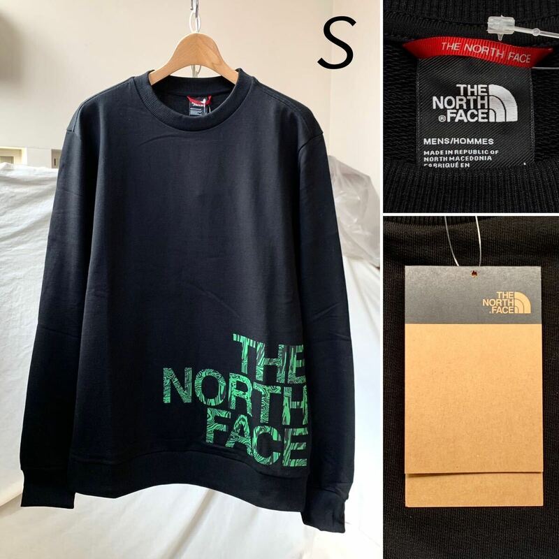 S 新品 ノースフェイス THE NORTH FACE ロゴ スウェット BLOWN UP LOGO CREW 黒 ブラック 薄手 海外企画 メンズ NF0A854AJK31 送料無料