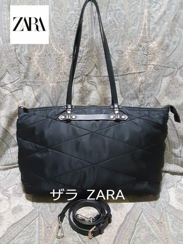 ザラ ZARA 2way/黒キルティング/斜め掛けショルダーバッグ/マザーズバッグ