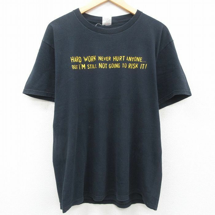 L/古着 半袖 ビンテージ Tシャツ メンズ 00s メッセージ クルーネック 黒 ブラック 23jul17 中古