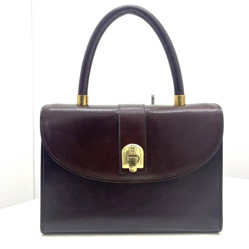 M：中古品　『AIGNER』アイグナー　レザー　ハンドバッグ　レトロ　ゴールド金具　