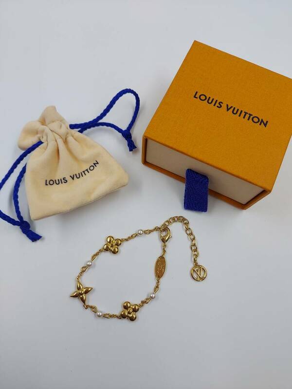 美品 Louis Vuitton ルイヴィトン ブレスレット ルイザ M1429A アクセサリー ゴールドカラー フラワーモチーフ 箱付き