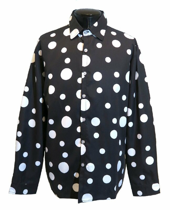 新品 Mサイズ ピエロの様な水玉シャツ ドット柄シャツ 1187 黒×白 ヴィジュアル系 柄シャツ 可愛いシャツ パンク ロック ヒップホップ