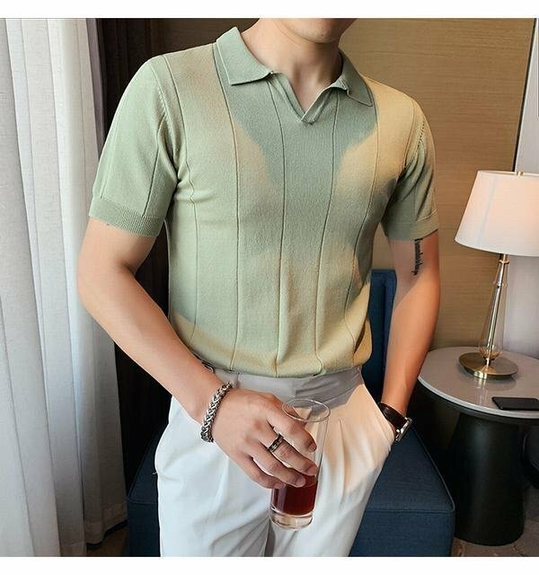 半袖ニット メンズ サマーセーター ニットTシャツ サマーニット トップス カットソー カジュアル グリーン Mサイズ