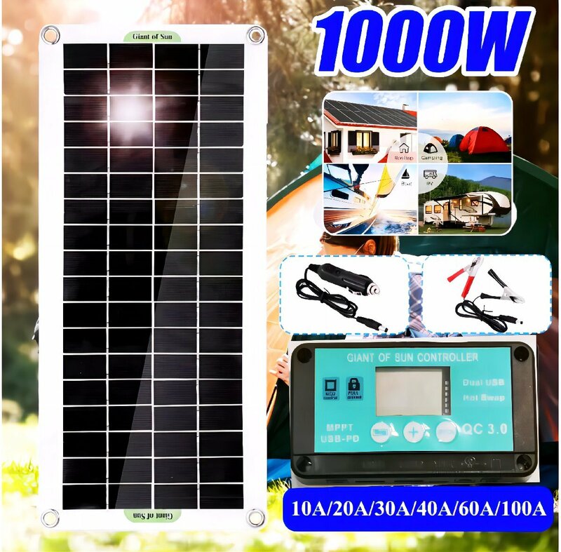 ソーラーパネル 1000W 12V 充電器付 屋外用 50a 電話 rv 車 mp3用 充電器 太陽光 ソーラーパネルのみ 新品 50a
