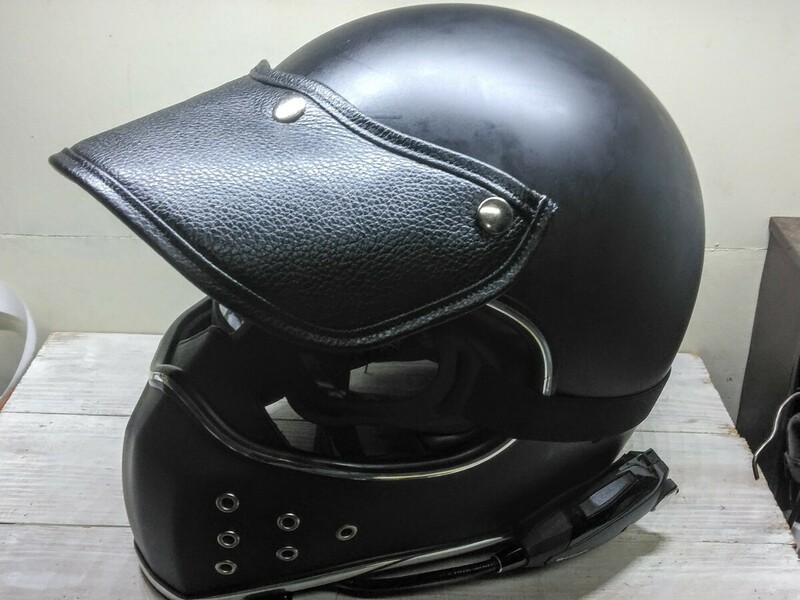 ハンドメイド　一点物　本革ヘルメットバイザー　ジェットヘルメット ヘルメット バイクヘルメットアクセサリー　ハーレー　ハンターカブ