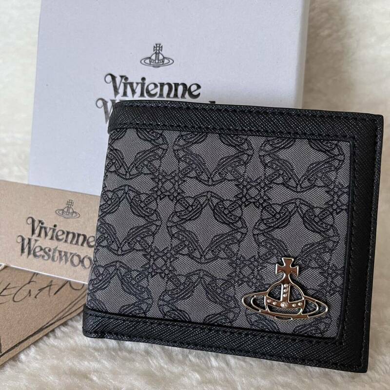 Vivienne Westwood スリム 二つ折り財布 ORBMANIA ヴィヴィアンウエストウッド オーブ ブラック 黒 ORBmania コンパクト ウォレット