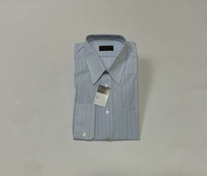 (未使用) LADE ASTON // 長袖 ストライプ柄 シャツ・ワイシャツ (ライトグレー系) サイズ 39-78 (M・日本製)