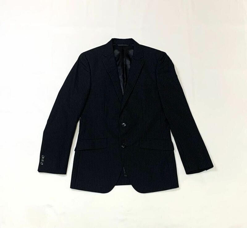 Lini L homme // 背抜き 長袖 ストライプ柄 シングル テーラード ジャケット (黒) サイズ YA5 (M)