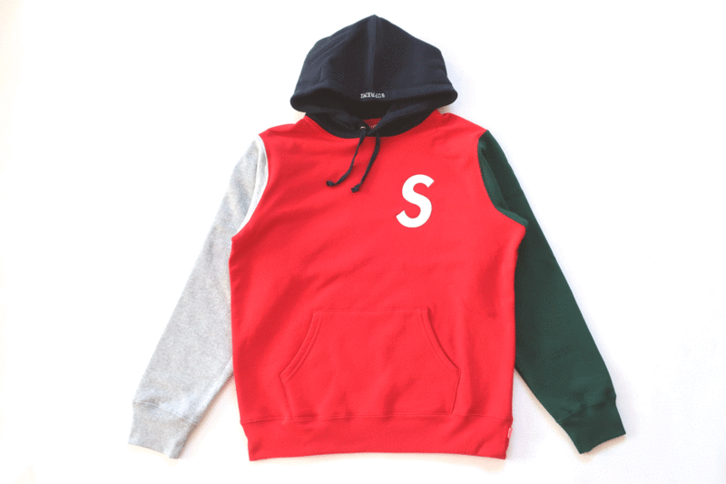 Mサイズ！Supreme S Logo Colorblocked Hooded Sweatshirtシュプリームカラーブロック スウェットシャツRed赤