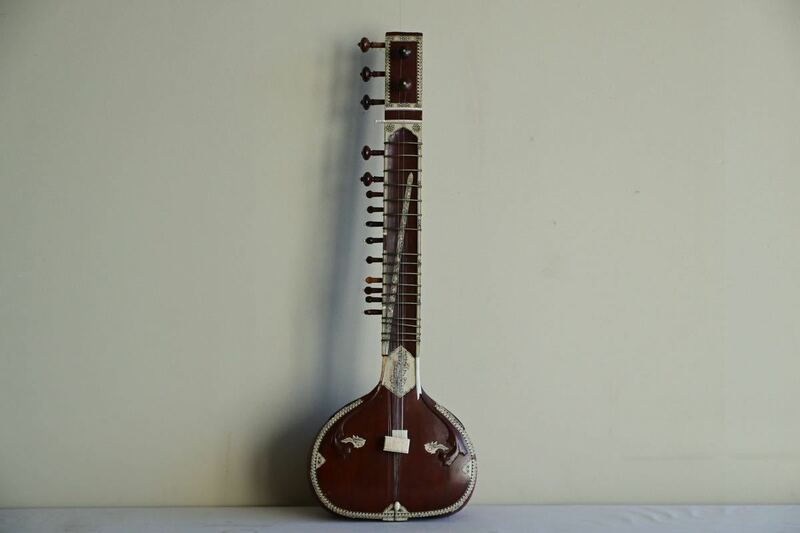【珍品】民族楽器 アンティーク シタール 楽器 インド音楽 伝統工芸 木製装飾 ヴィンテージ コレクション