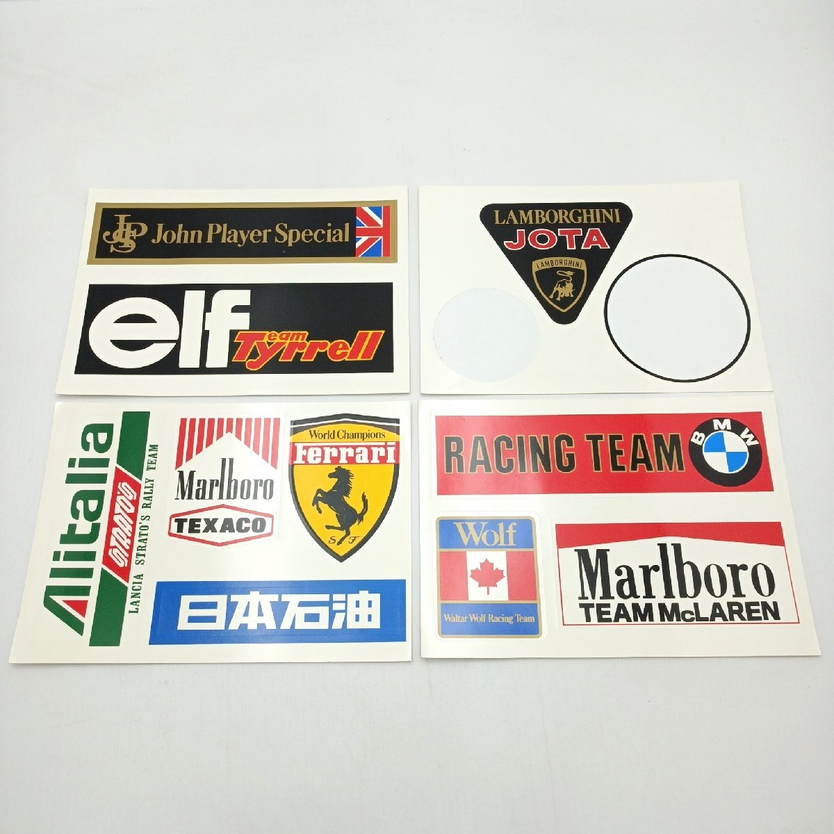 ステッカー レーシング 4枚/日本石油/Alitalia LANCIA STRATO'S/LAMBORGHINI JOTA/Ferrari/BMW/Waltar Wolf/Marlboro/elf/当時物 道楽札幌