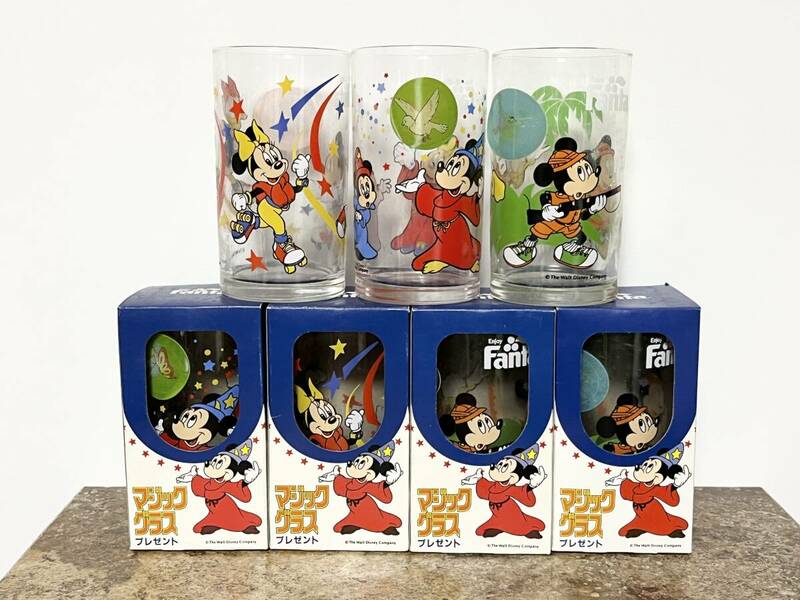 未使用/長期保管★Fanta/ファンタ Disney/ディズニー マジックグラス 7個セット ノベルティ まとめ レトロ