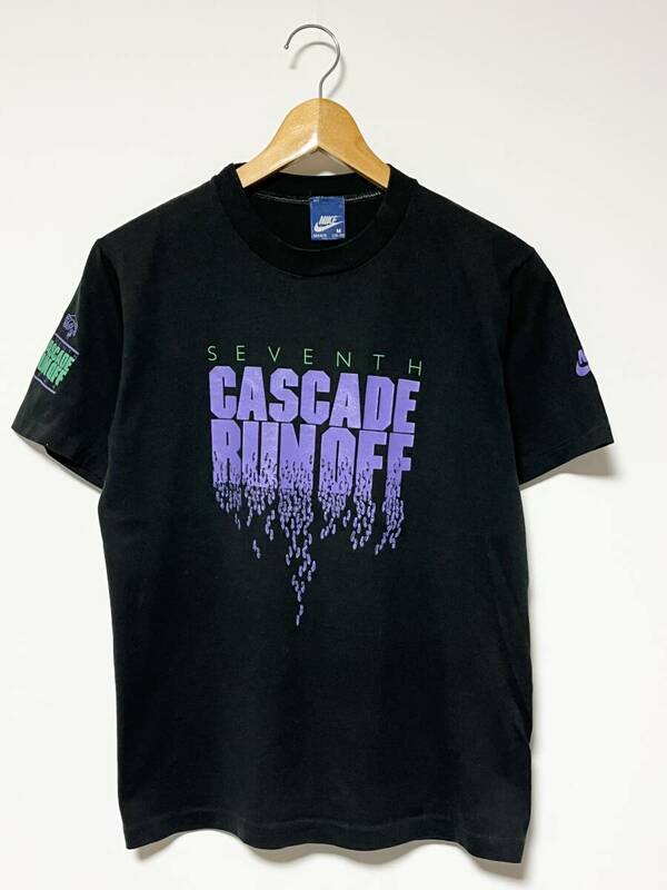 美品/80's/紺タグ★NIKE/ナイキ USA製 CASCADE RUN OFF 1984 Tシャツ ブラック/黒 M ビンテージ