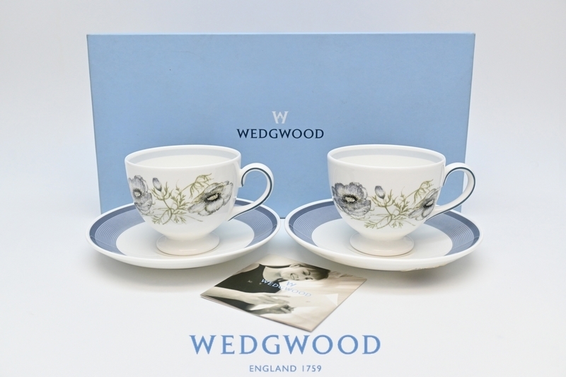 WEDGWOOD [ウェッジウッド] 英国製 ■ グレンミスト [GLEN MIST] カップ&ソーサー2客■大人の女性 栞 未使用 紙箱入り №9602■