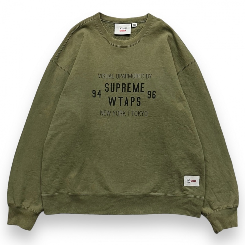 21AW カナダ製 SUPREME シュプリーム ×WTAPS ダブルタップス Crewneck クルーネック コラボ プリント スウェット トレーナー XXL カーキ