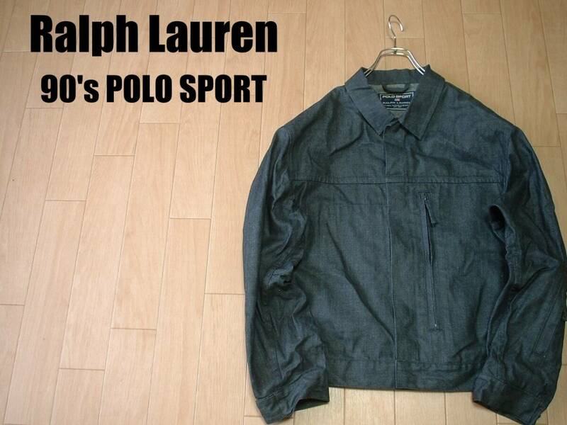 90sビンテージRalph Lauren POLO SPORTグレーデニムジャケットLLお勧め美品XL正規ラルフローレンポロスポーツPSRLブラックジージャン