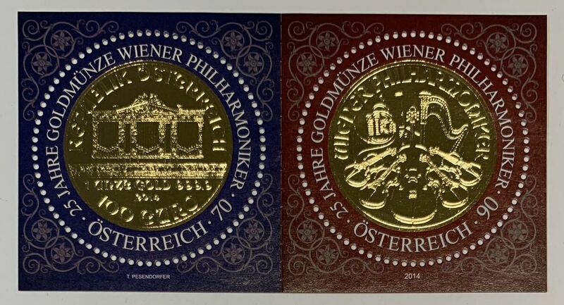 ●【新品】【未使用】外国切手シート　オーストリア切手 2014年 ウィーン・フィル　25周年　金貨切手　1シート　匿名配送