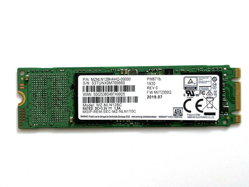 送料無料　サムスン・SAMSUNG　SSD　PM871b　128GB　MZNLN128HAHQ　使用時間47H　エラーチェック済